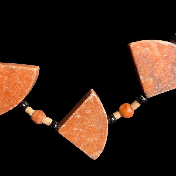 Handmade Red Jasper Black Bead Tribal Necklace Geometric Stone Jewelry Gift - Picture 2 of 9